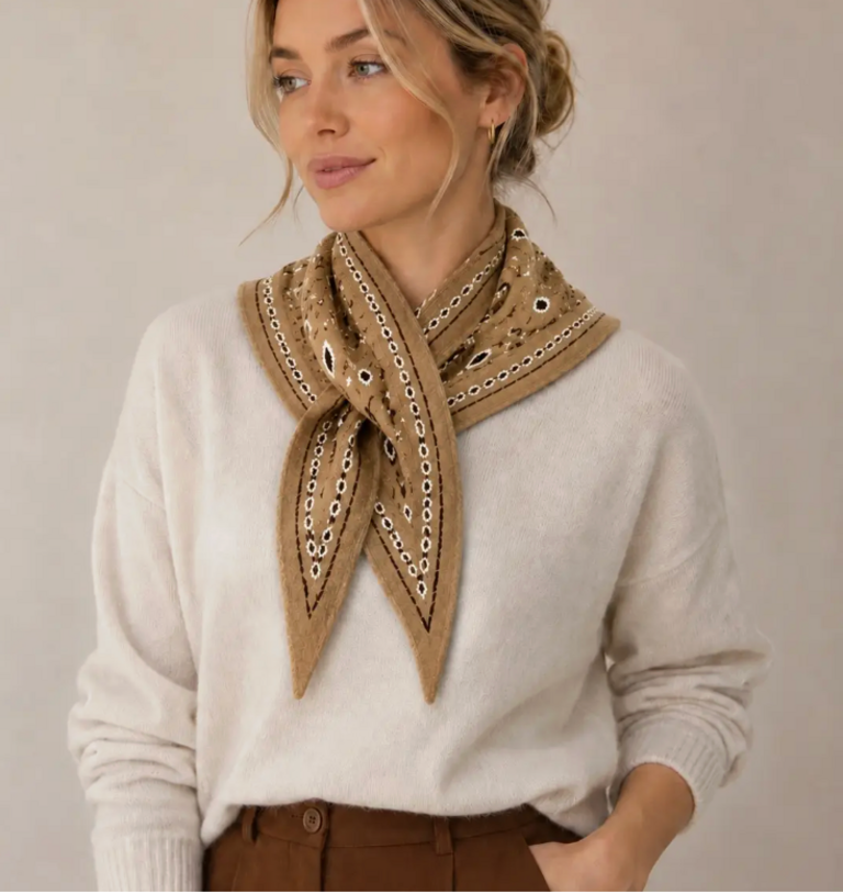 Lineta Betty Bandana Print Knit Triangle Scarf