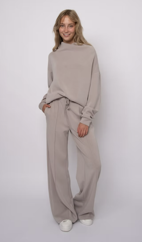 RD STYLE | HEDGE FREIZA SOFT KNIT FUNNEL NECK DRAPED PULLOVER-BIRCH