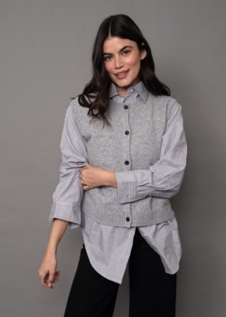 RD STYLE | HEDGE ORILLIA SLEEVELESS BUTTON FRONT VEST-FLINT GREY