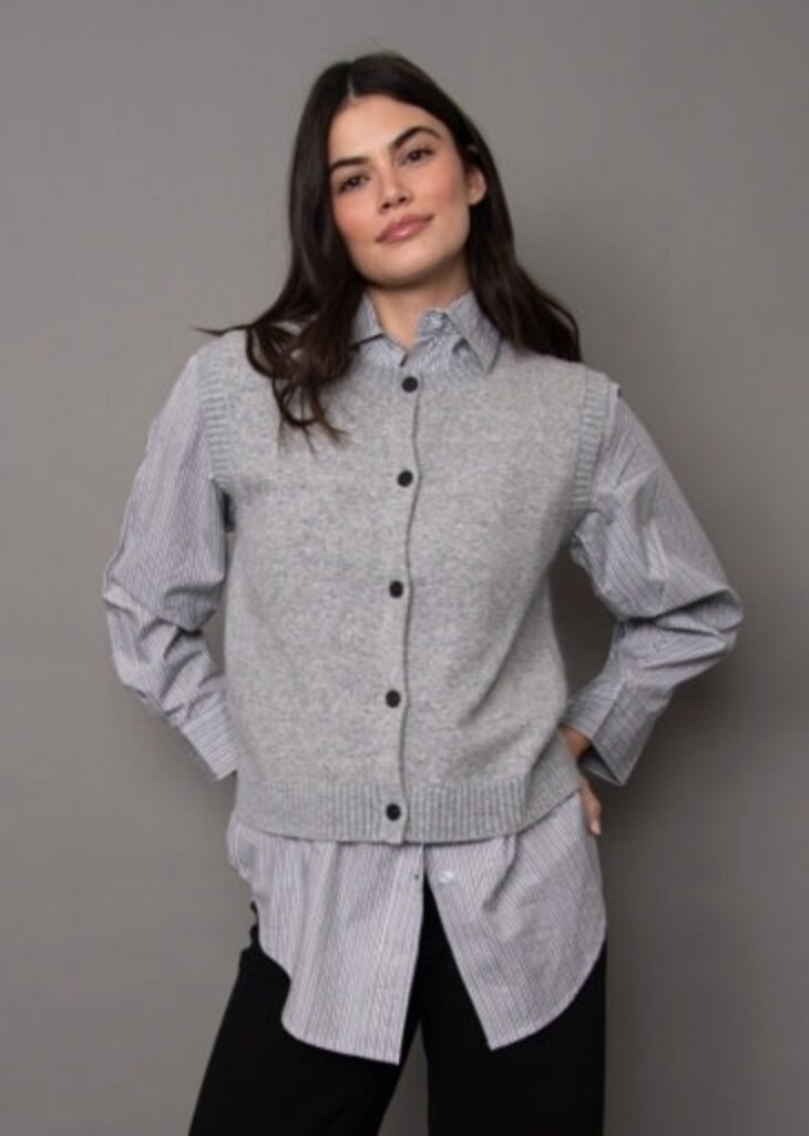 RD STYLE | HEDGE ORILLIA SLEEVELESS BUTTON FRONT VEST-FLINT GREY