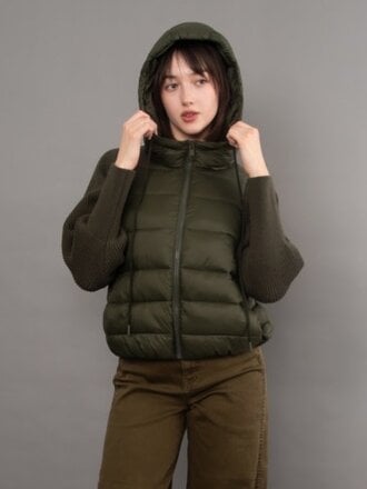 RD STYLE | HEDGE MIDA QUILTED LADIES HOODED JACKET WITH KNIT SLEEVES-DARK GREEN
