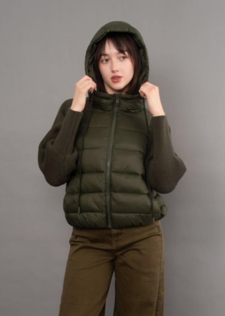 RD STYLE | HEDGE MIDA QUILTED LADIES HOODED JACKET WITH KNIT SLEEVES-DARK GREEN