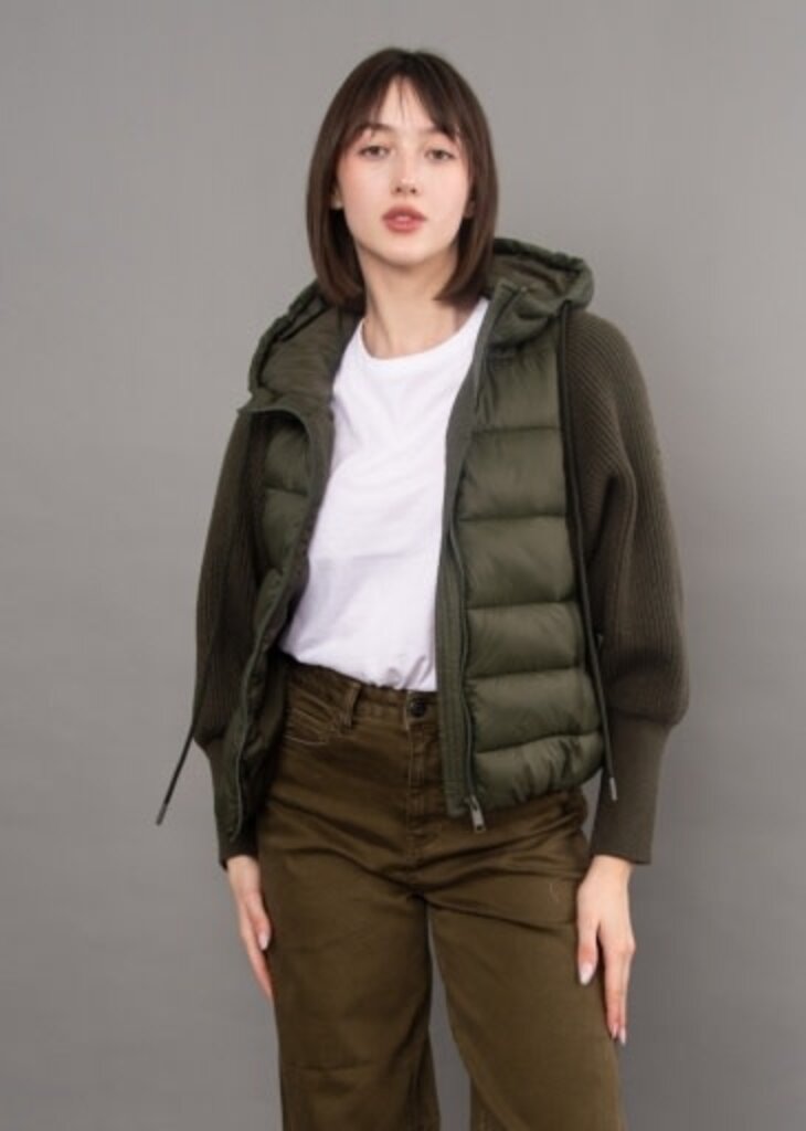 RD STYLE | HEDGE MIDA QUILTED LADIES HOODED JACKET WITH KNIT SLEEVES-DARK GREEN