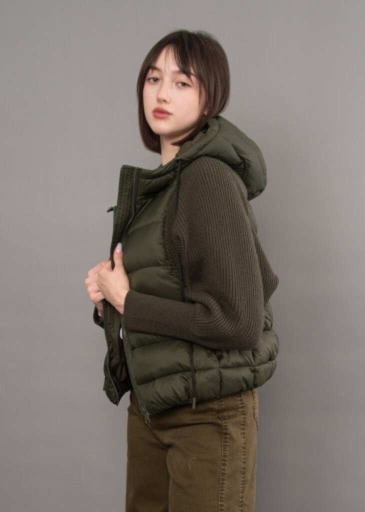 RD STYLE | HEDGE MIDA QUILTED LADIES HOODED JACKET WITH KNIT SLEEVES-DARK GREEN