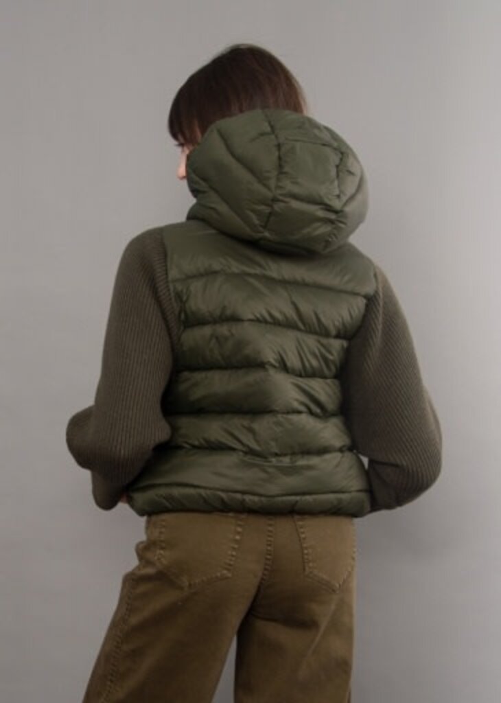 RD STYLE | HEDGE MIDA QUILTED LADIES HOODED JACKET WITH KNIT SLEEVES-DARK GREEN