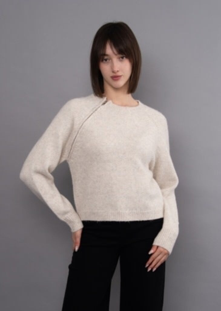 RD STYLE | HEDGE MANDISA LONG RAGLAN SLEEVE CREW PULL-OVER-LIGHT SAND HEATHER