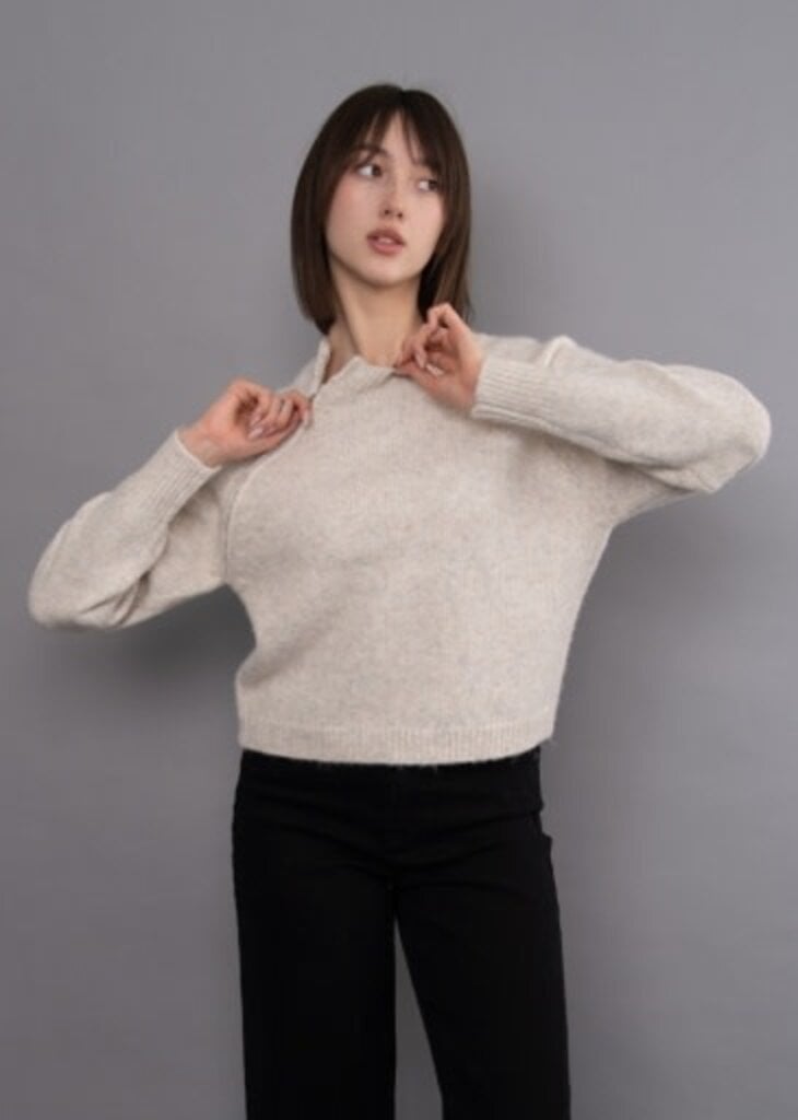 RD STYLE | HEDGE MANDISA LONG RAGLAN SLEEVE CREW PULL-OVER-LIGHT SAND HEATHER