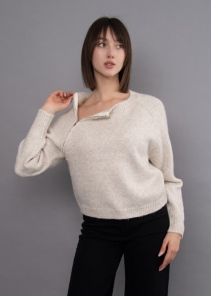 RD STYLE | HEDGE MANDISA LONG RAGLAN SLEEVE CREW PULL-OVER-LIGHT SAND HEATHER