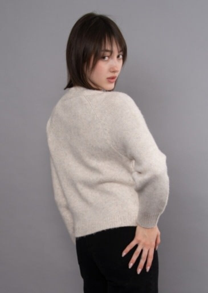 RD STYLE | HEDGE MANDISA LONG RAGLAN SLEEVE CREW PULL-OVER-LIGHT SAND HEATHER