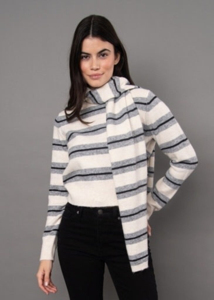 RD STYLE | HEDGE KAYA LONG SLEEVE CREW NECK STRIPE PULL-OVER WITH SCARF