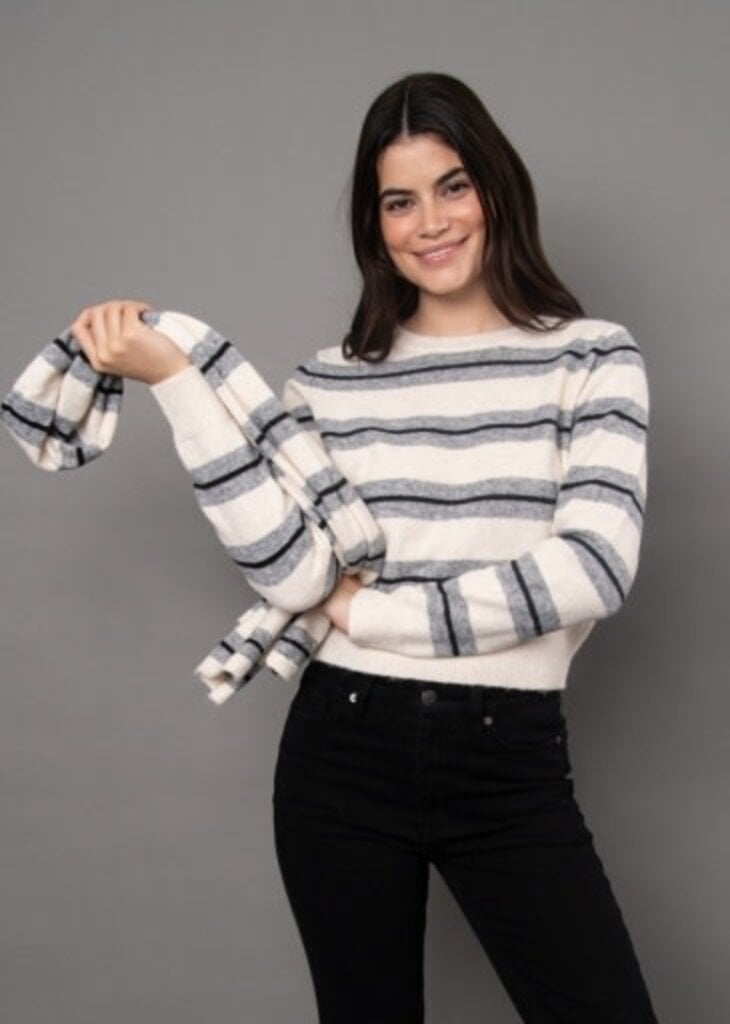 RD STYLE | HEDGE KAYA LONG SLEEVE CREW NECK STRIPE PULL-OVER WITH SCARF