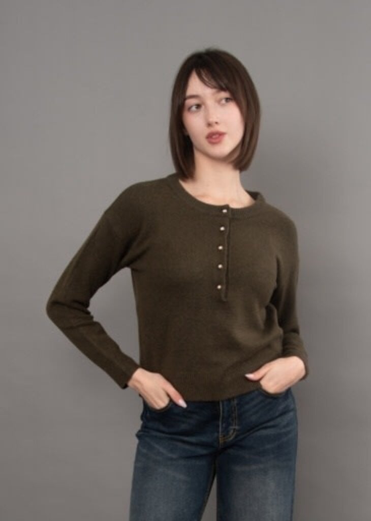 RD STYLE | HEDGE NISHA LONG SLEEVE HENLEY PULLOVER-OLIVE