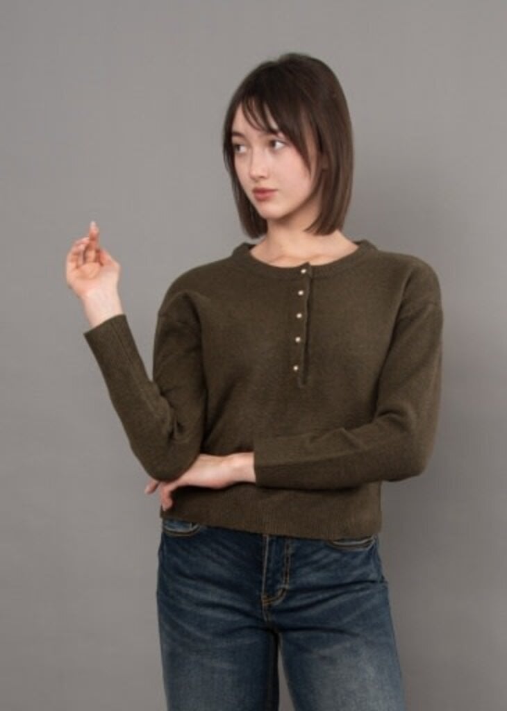 RD STYLE | HEDGE NISHA LONG SLEEVE HENLEY PULLOVER-OLIVE