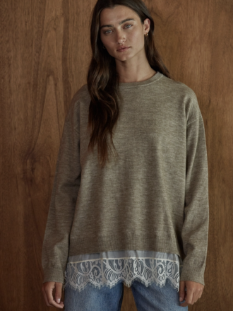 By Together Mixed Media Lace and Knit Sweater
