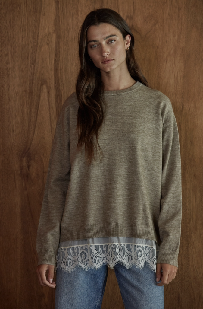 By Together Mixed Media Lace and Knit Sweater
