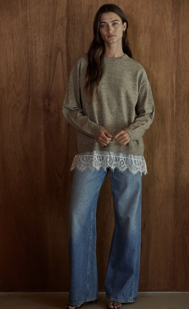 By Together Mixed Media Lace and Knit Sweater