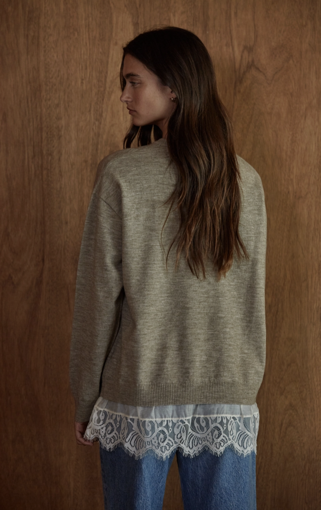 By Together Mixed Media Lace and Knit Sweater