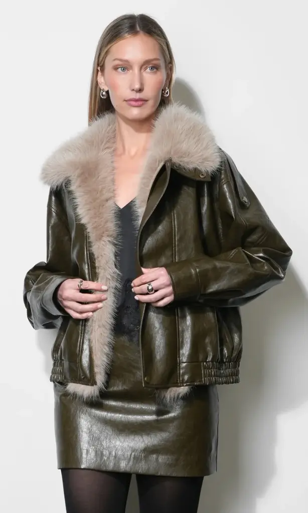 Greylin Sable Vegan leather jacket w/fur