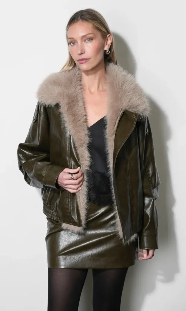 Greylin Sable Vegan leather jacket w/fur