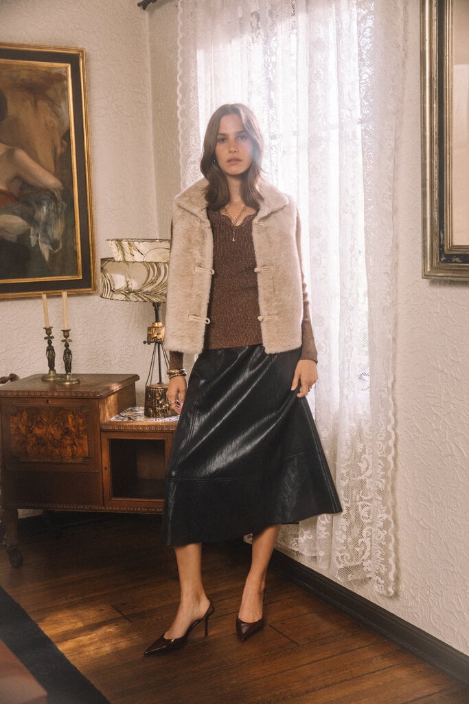Current Air A-Line Midi Skirt in Navy Faux Leather