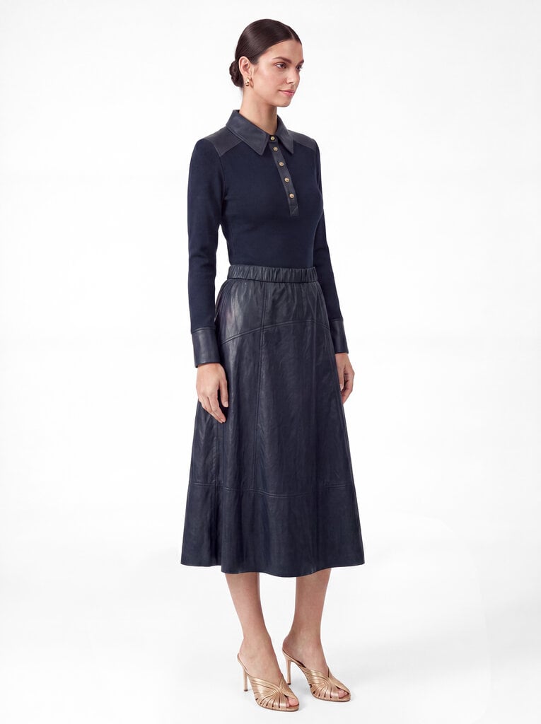 Current Air A-Line Midi Skirt in Navy Faux Leather
