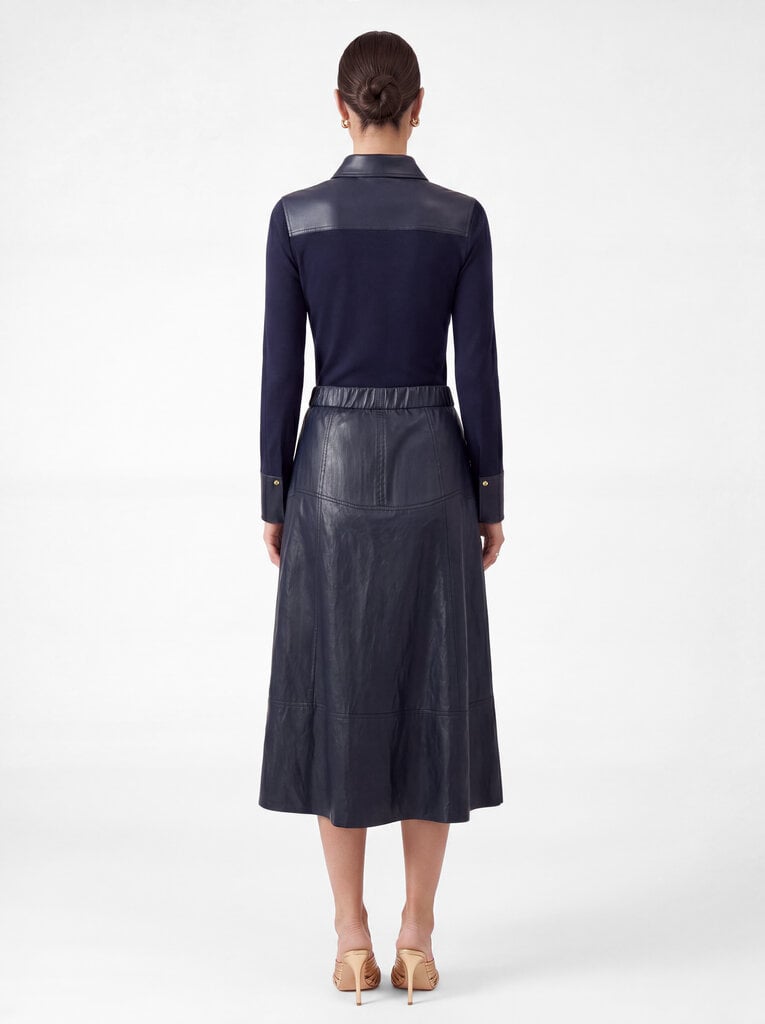 Current Air Faux Leather & Knit Polo Top