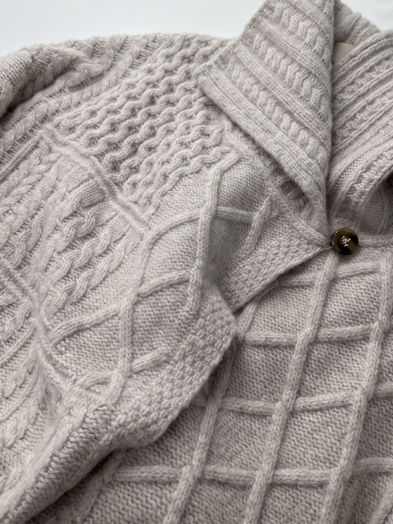 Current Air Cable Knit T-Neck One Snap Cardigan