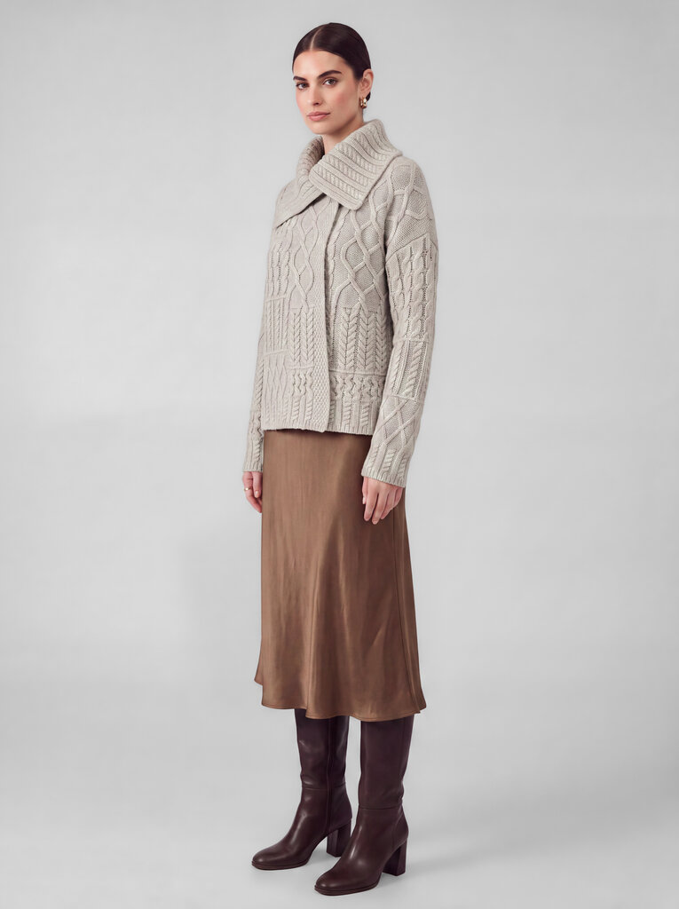 Current Air Cable Knit T-Neck One Snap Cardigan