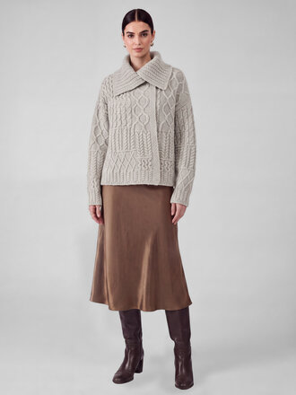 Current Air Cable Knit T-Neck One Snap Cardigan
