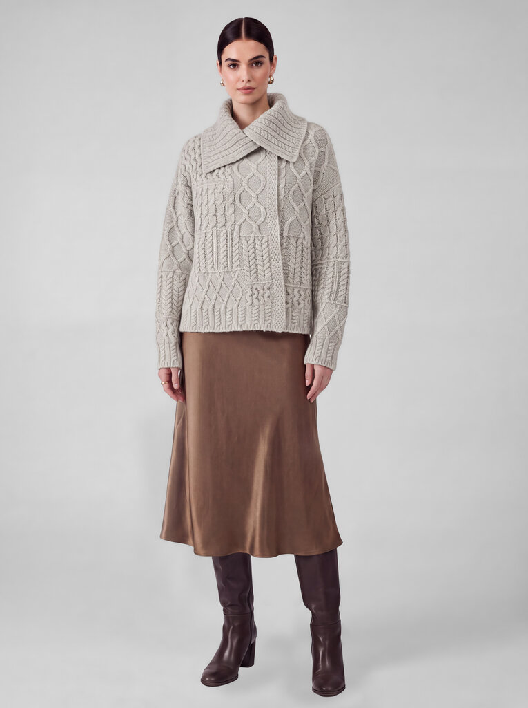 Current Air Cable Knit T-Neck One Snap Cardigan