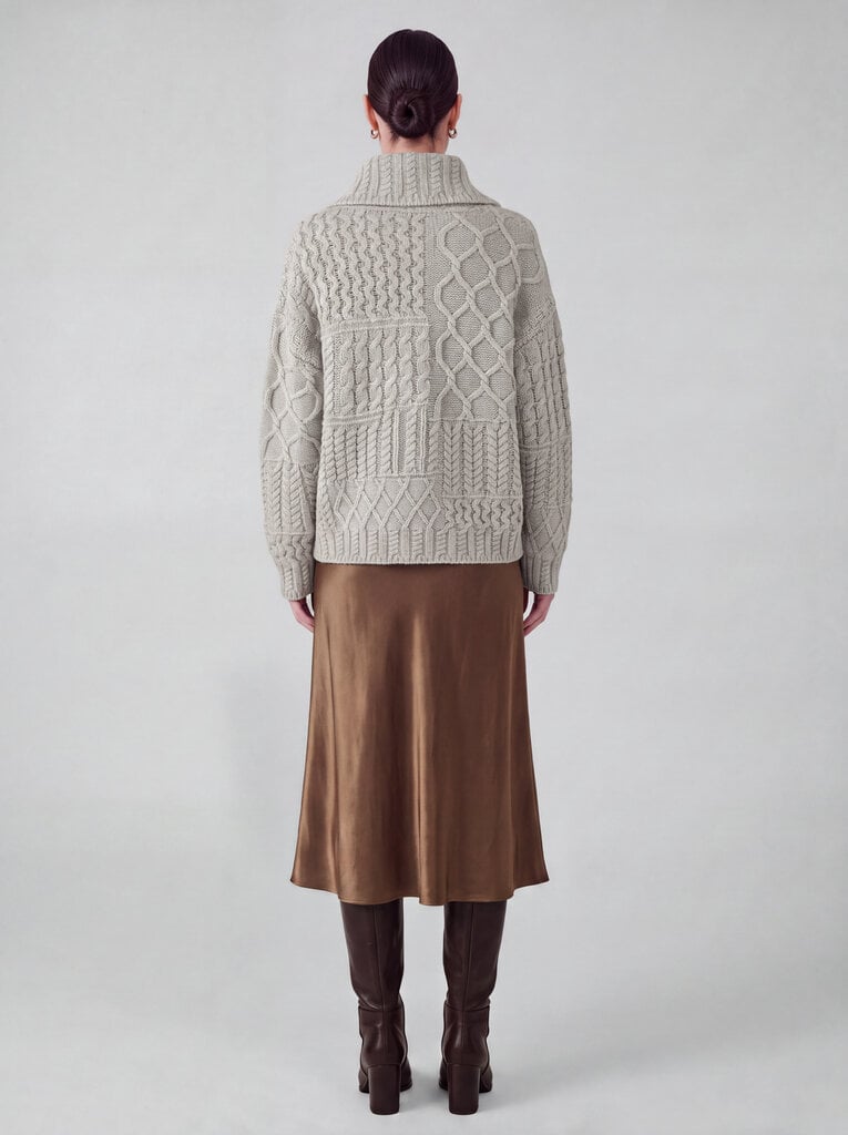 Current Air Cable Knit T-Neck One Snap Cardigan