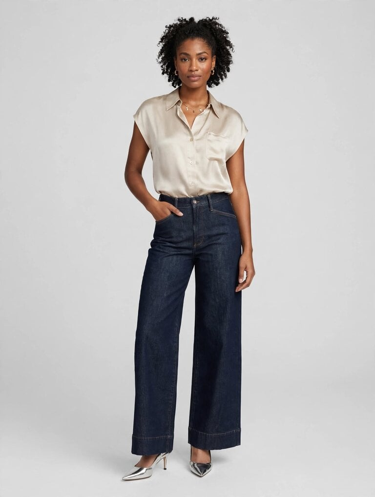 Current Air Cap-Sleeve Button Down Blouse - Multiple Colors
