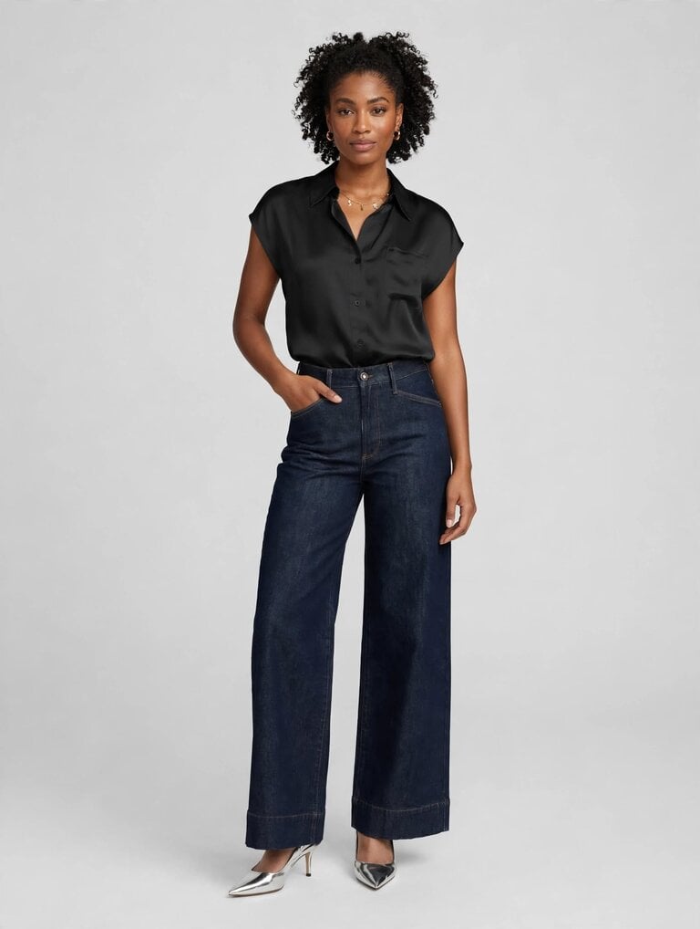 Current Air Cap-Sleeve Button Down Blouse - Multiple Colors