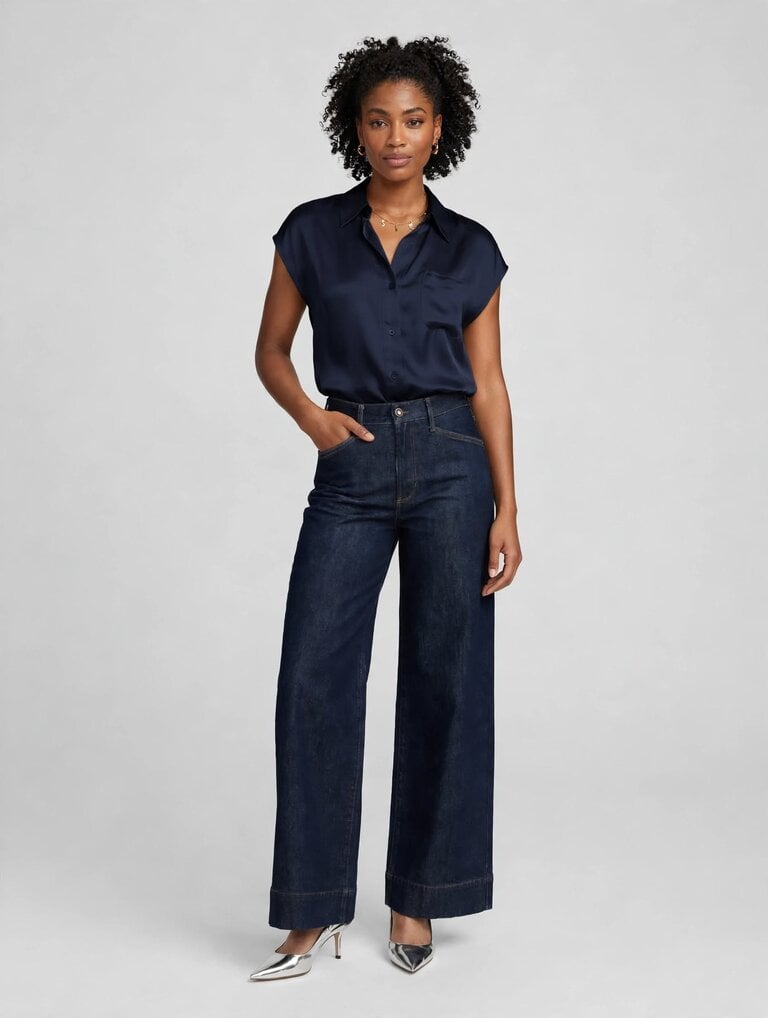 Current Air Cap-Sleeve Button Down Blouse - Multiple Colors