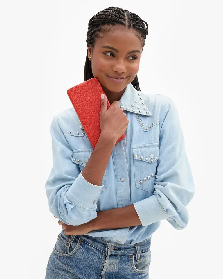 Clare V. Glossy Lizard Le Tabac Clutch