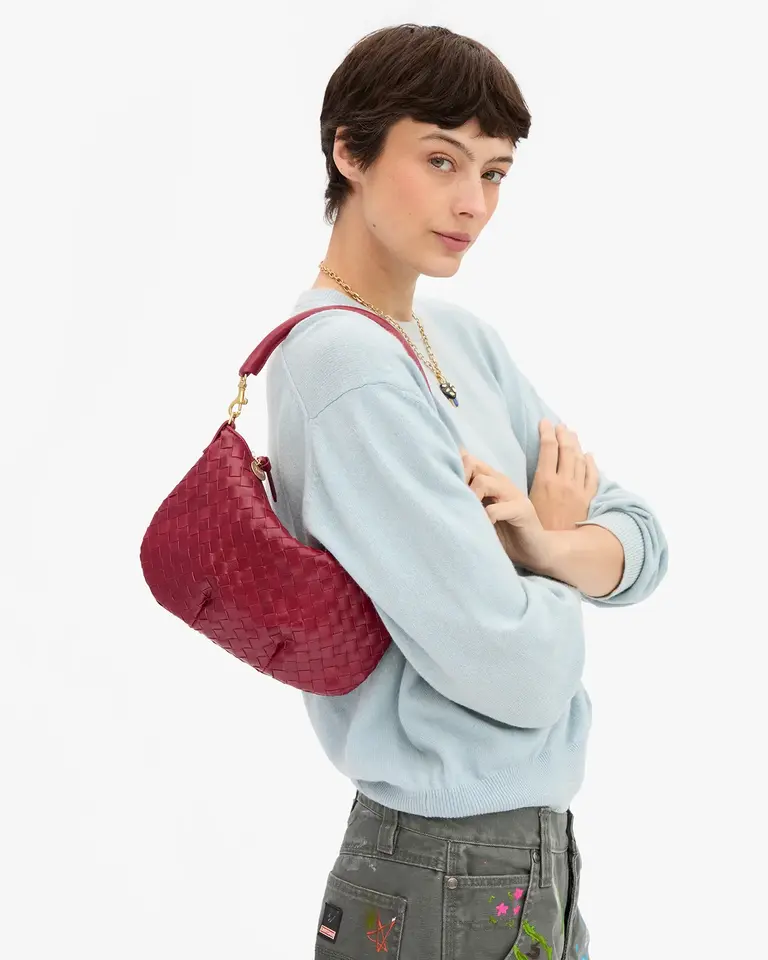 Clare V. Woven Diagonal Petit Moyen Messenger