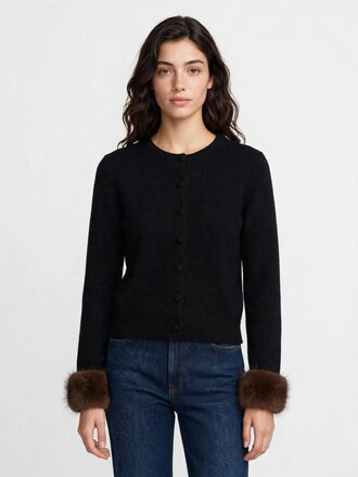Dôen Clara Cashmere Cardigan W/ Removeable Faux Fur Cuffs