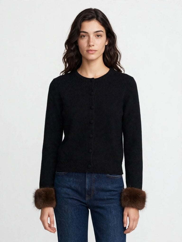Dôen Clara Cashmere Cardigan W/ Removeable Faux Fur Cuffs