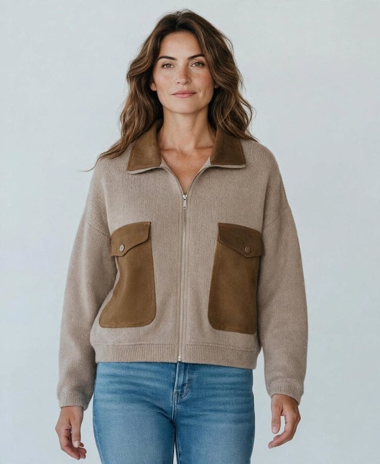 BlankNYC Latte later-Camel Combo Sweater Jacket