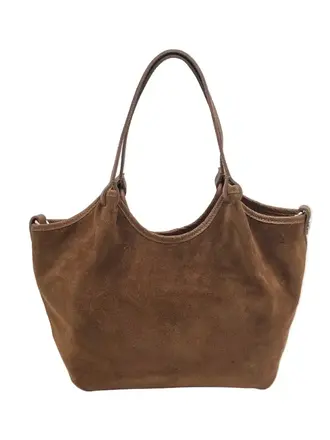Suie Valentini Small Genuine Leather & Suede Tote Bag with Crossbody Strap '26