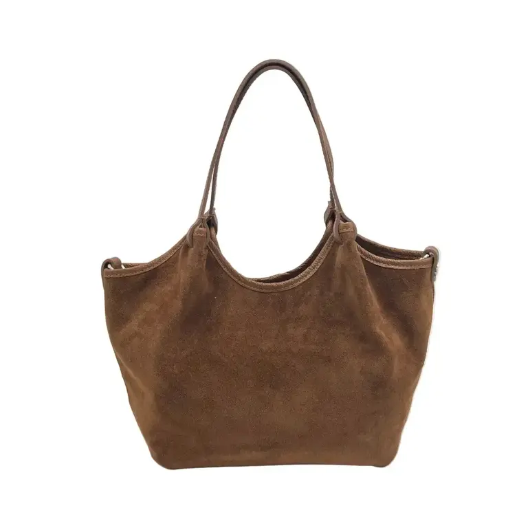 Suie Valentini Small Genuine Leather & Suede Tote Bag with Crossbody Strap '26