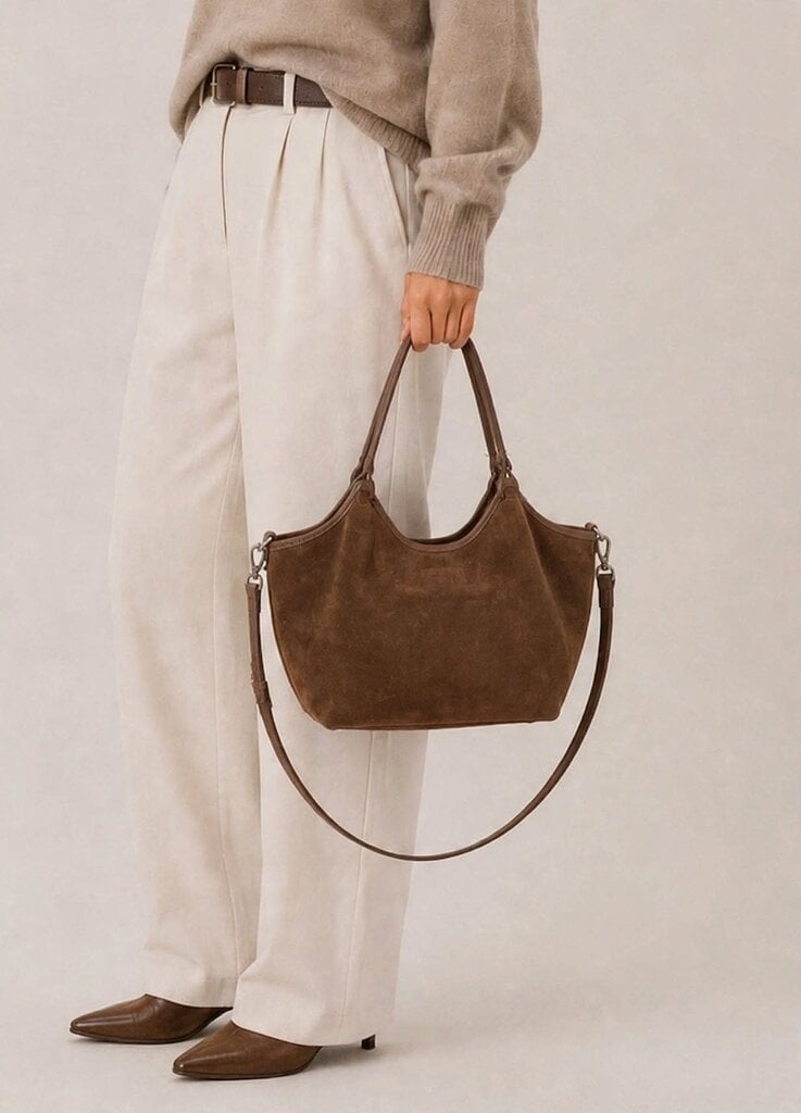 Suie Valentini Small Genuine Leather & Suede Tote Bag with Crossbody Strap '26