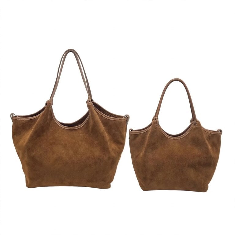 Suie Valentini Small Genuine Leather & Suede Tote Bag with Crossbody Strap '26