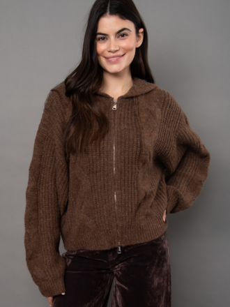 RD Style Galla Hooded Zip Front Cable Sweater