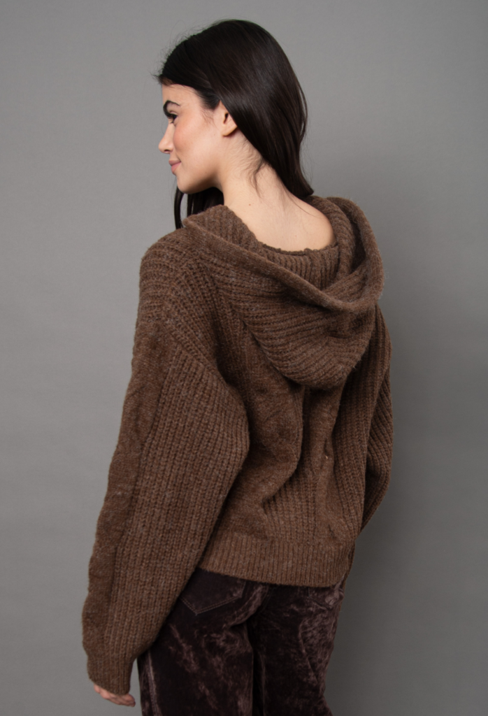 RD Style Galla Hooded Zip Front Cable Sweater