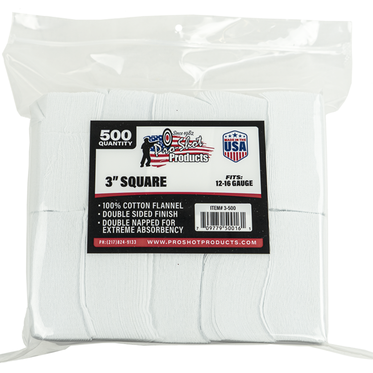 PRO-SHOT PRO-SHOT 12GA CLEANING PATCHES 3" SQUARE 500pc