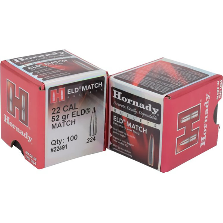 HORNADY HORNADY 22CAL .224 DIA  52GR ELD MATCH BULLETS  100PK