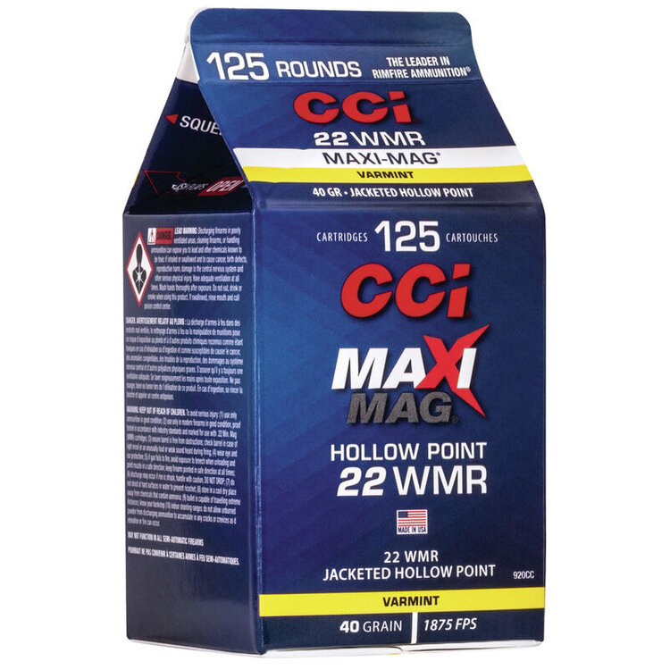 CCI CCI 22 WMR, HOLLOW POINT, MAXI MAG, 125 COUNT POUR PACK CARTON