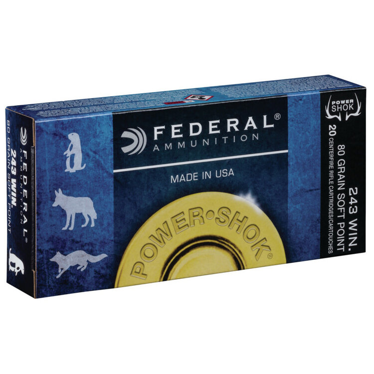 FEDERAL FED POWER SHOK 243 WIN  80GR SP 20RDS