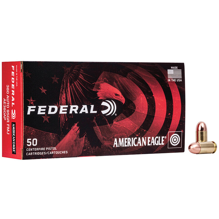 FEDERAL AMERICAN EAGLE 380 AUTO 95GR FMJ PISTOL AMMUNITION 50RDS